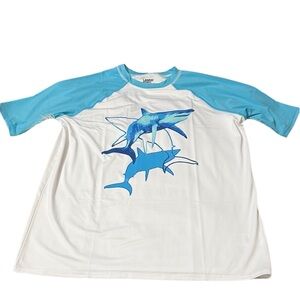 NEW In Packaging Lands End Youth Husky XXL 18-20 Sharks Swim Rash Guard Shirt